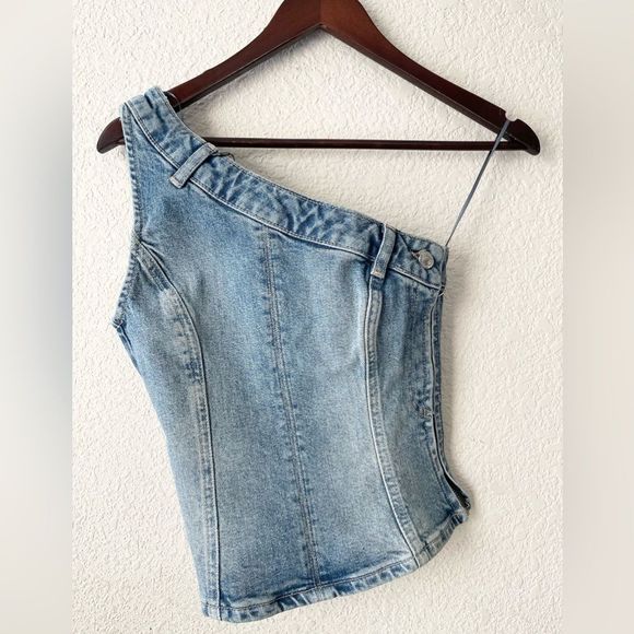 ZARA TRF ASYMMETRIC DENIM TOP BLUE 6045/005/083/084 - Picture 2 of 11